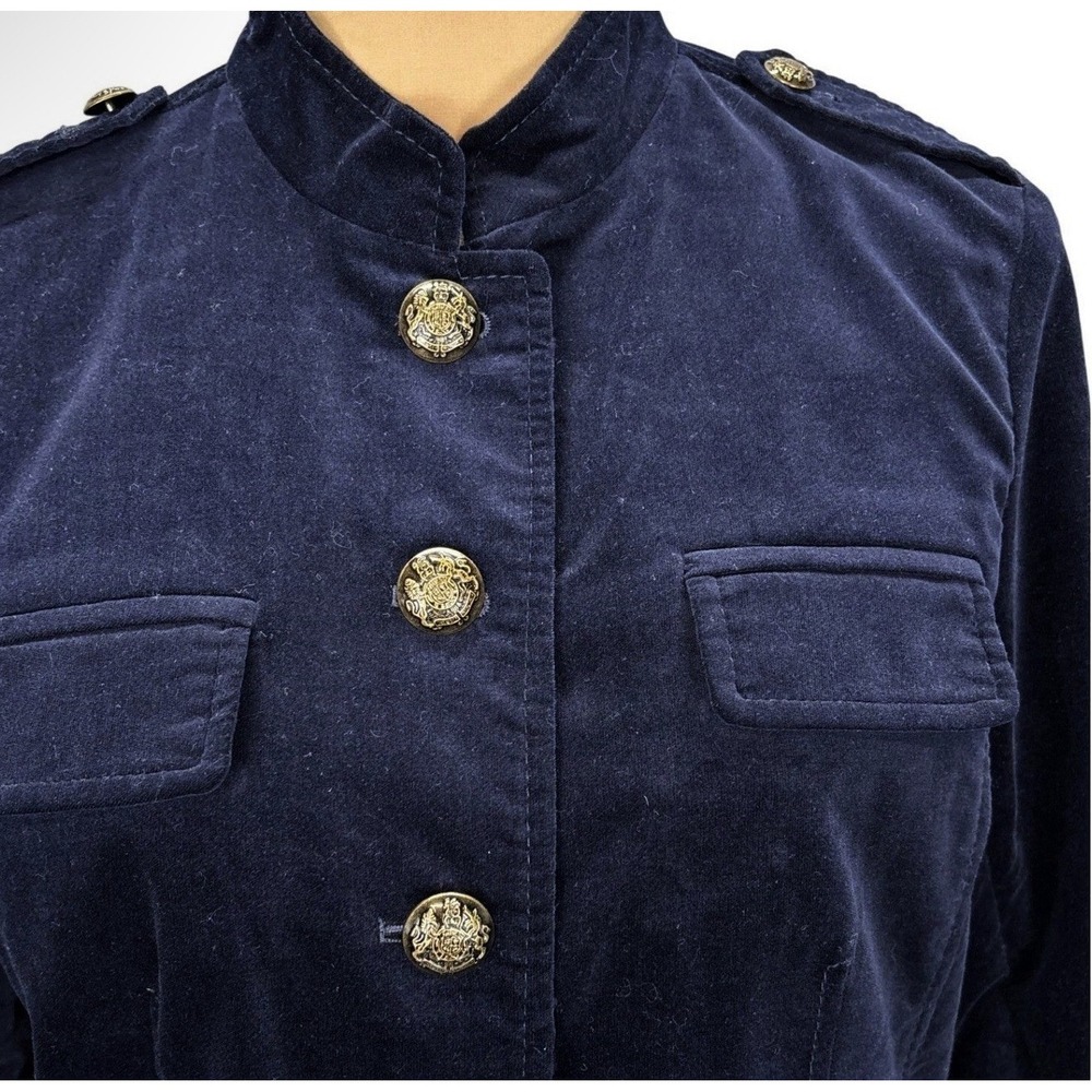 Talbots Navy Blue Velvet Military Jacket Plus 18W Quiet Luxury Equestrian Preppy - Picture 3 of 4